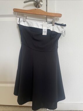 (new, never used) Francesca's Collections Black Strapless Dress with White Trim